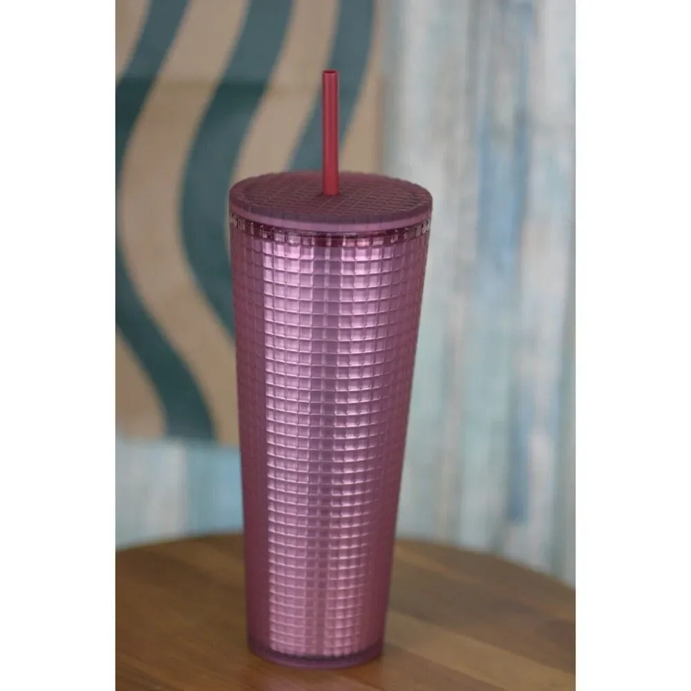 Starbucks Soft Touch Purple Grid Venti 24oz Cold Cup
